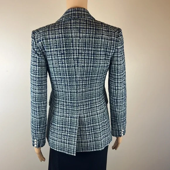 Veronica Beard Navy Blue Tweed Cutaway Dickey Jacket Blazer - Picture 11 of 13